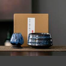 复古陶瓷抹茶碗、茶搅拌器架套装