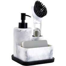 Zccz Soap Dispenser With Sponge Holder, Marble Look Liquid Hand And Dish Soap Dispenser Pump Bottle And Sponge Holder 2 In 1 For Kitchen Sink Bathroom Counter Storage And Organization - Hiệu ứng đá cẩm thạch trắng - Xem 1