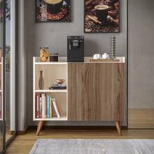 Sideboard With 2 Doors, Shelves And Solid Wood Legs – Modernist Style, Ideal For Dining Room, Kitchen Or Elegant Decor - 香檳色 - 查看 2