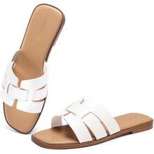 Dressy Summer Flat Sandals With Square Open Toe - White - View 1