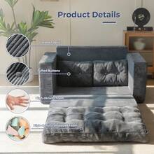 MAXYOYO Convertible Sofa Bed,Pull-Out Double Sofa Bed,2-In-1 Folding Sofa Bed Filled With High-Density Sponge,Folding Floor Sofa With Pillows,Suitable For Living Room,Bedroom,Study - 深灰色 - 查看 10