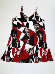 Summer New Geometric Pattern Plus Size Sleeveless Dress For Women,Sexy Vacation Sundress, Flowy Summer Beach Dress, Boho Chic Short Dress For Women,Leisurely Summer Outfits For Women