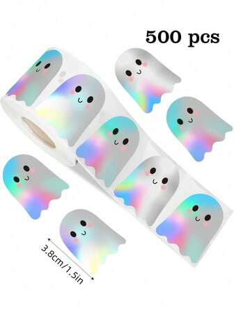 500 Fogli di Adesivi Olografici di Fantasmi per Ognissanti, Adesivi fantasia per decorazione, partite, scrapbooking, buste, riviste, in PVC con stampa laser di fantasmini "Boo" carini e impermeabili
