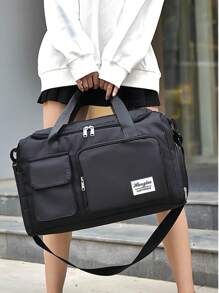 1 pièce Sac de gym, sac bandoulière de yoga, sac de sport avec compartiment pour chaussures et compartiment pour vêtements mouillés, en tissu Oxford noir résistant à l'usure et imperméable. Sac de voyage avec poches sèches et humides, sac à main léger et portable, sac de week-end ou d'un jour pour femmes et hommes, pour les entraînements, le gym, la natation et les voyages et vacances