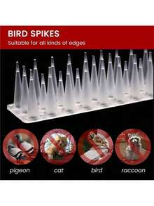 12Pcs Taubenabwehr Spikes, 5 Meter Vogelabwehr Spikes Kunststoff Taubenschutz, Taubenspikes Vogelschutz für Balkon, Zaun, Dach und Fensterbank - Transparent - Übersicht 2