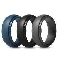 Bộ 3 nhẫn silicon cho nam, bản rộng 8mm, chất liệu cao su mềm dẻo, nhẫn cưới không kim loại, quà tặng trang sức thể thao cho phái mạnh, cỡ 7-14. - Xanh đen và xám - Xem 14