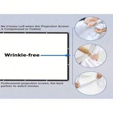 ZZPQVT 60 英寸、84 英寸、72 英寸、100 英寸、120 英寸、150 英寸便携式可折叠投影屏幕，16:9 4K 3D 室内/室外投影仪电影屏幕，适用于家庭影院、露营和娱乐活动