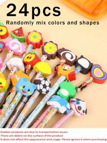 48pcs Cartoon Character HB Pencils With Cute Erasers, School Supply Set, Includes Random Mixed Cartoon Pencils With Adorable Erasers, Suitable For Back To School Students And Kids, Back To School Gift Set, Back To School Supplies (12pcs/24pcs/48pcs)