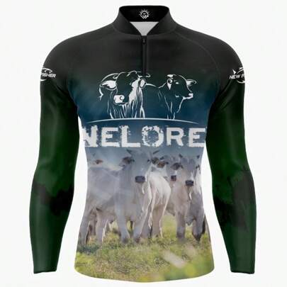 Camisa Camiseta de Pesca Agro NELORE Gola Zíper Proteção Solar UV New Fisher - NF45