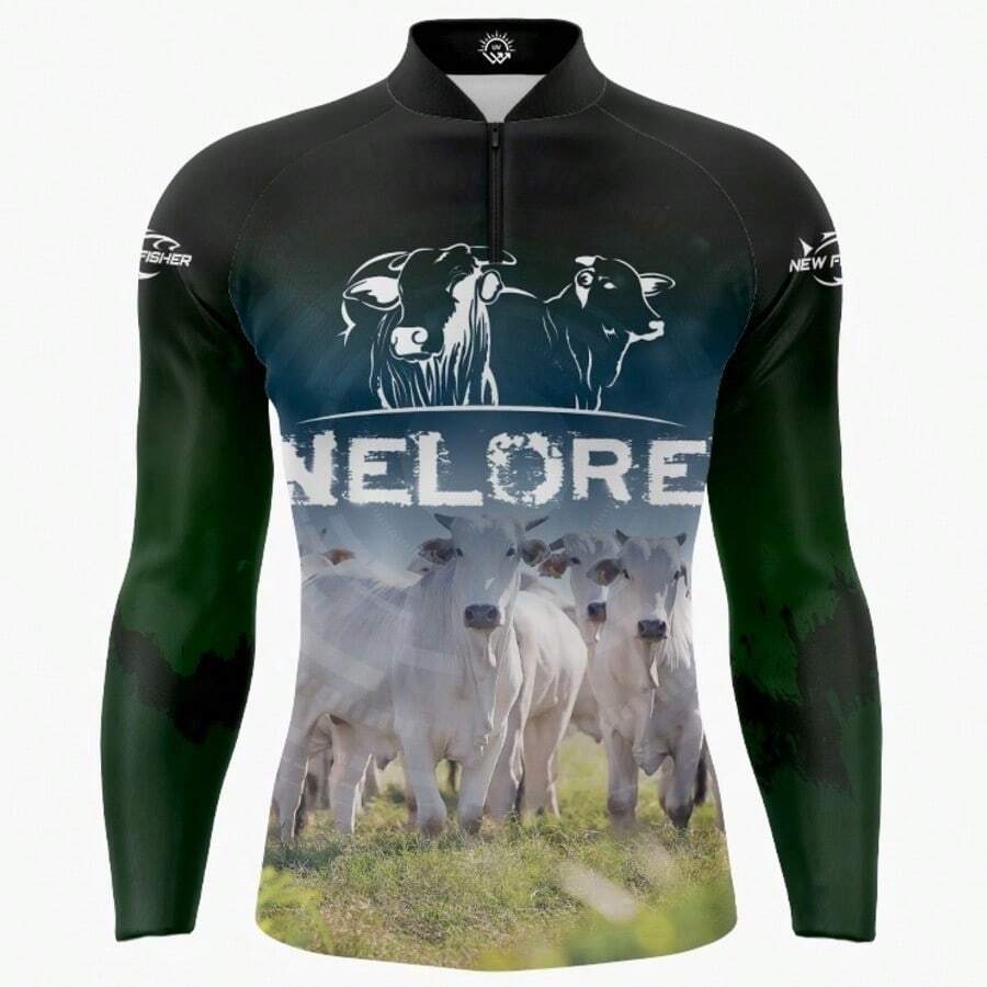 Camisa Camiseta de Pesca Agro NELORE Gola Zíper Proteção Solar UV New Fisher - NF45