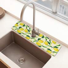 1Pc Lemon Print Kitchen Sink Splash Guard Faucet Mat ,Absorbent Fast Drying Mat Sink Gadgets-Splash For Kitchen, Bathroom,Sink Mat, Dish Drying Mat, Bathroom