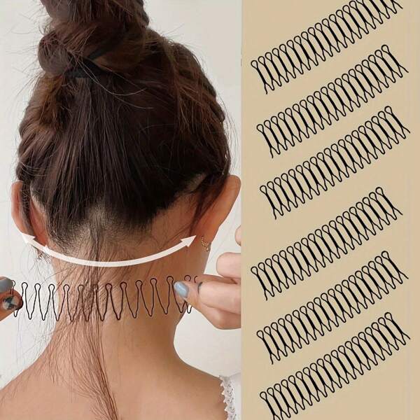Set van 6 effen golvende haarspeldjes - Pony's en losse haarstylingtools, kruislings ontworpen haarspelden voor dagelijkse haarstyling voor vrouwen, haarstylingset, haargereedschapset, schoolspullen