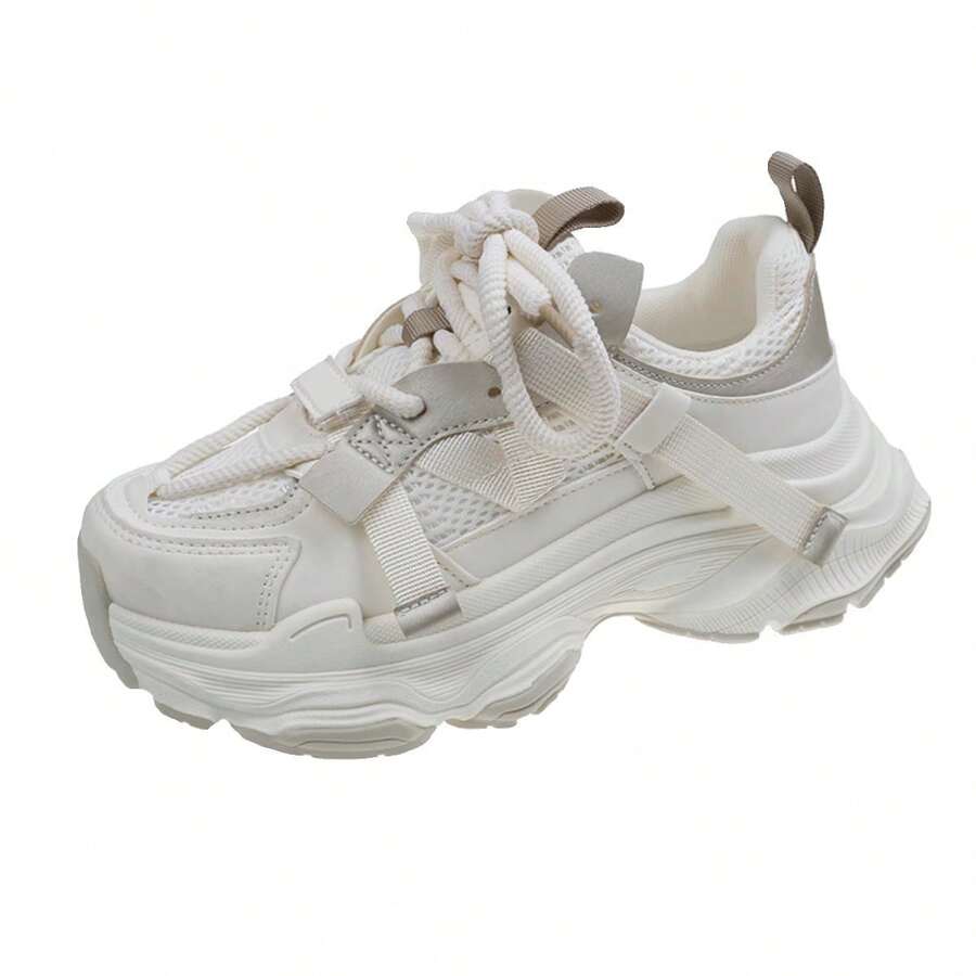 Tenis Chunky Urbanos con Suela Gruesa y Diseño Multicapa - Beis - Ver 1