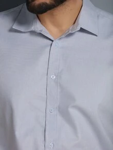 Men's Slim Fit Short Sleeve Dress Shirt With Pocket - Xám - Xem 5