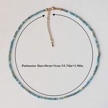 波西米亚法式蓝色项链，配天然宝石天然蓝色磷灰石珠 - Aquamarine - 查看 5