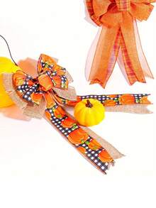 2pcs/Set 18.90inch Thanksgiving Pumpkin Bow Party Supplies, Autumn Home Decor Harvest Festival Striped Bow Decorations, For Christmas Tree, Outdoor, Garden, Event Party DIY Wreath Accessories Christmas Decorations Room Decor Winter