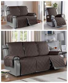 1/2/3 Seat Waterproof Recliner Sofa Cover, Non Slip Recliner Chair Covers, Washable Reclining Couch Cover Outdoor Cushion Covers Garden Furniture Protector With Elastic Straps Pocket For Pets, Cats, Dogs Chocolate Brown - 巧克力棕 - 查看 1