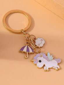 1pc Cartoon Cloud & Unicorn Design Keychain, Accessory Pendant For Handbag, Phone, Gift - Multicolor - View 3