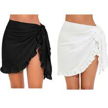 Women's Sarong Short Beach Cover Up Skirt Sheer Bikini Wraps Ruffle Hem Bathing Suit Coverups For Swimwear For Dress