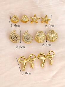 2pcs-10pcs/Set Seashell, Starfish, Bowknot Stud Earrings Set, Summer Ocean Style Earrings, Suitable As Gifts For Family And Friends, Beach Vacation, Holiday Blessings, Women's Daily Accessories