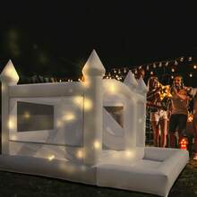 4.5m Backyard Inflatable Castle For Kids & Adults, Commercial PVC White Bounce House (950W Blower), Inflatable Slide And Ball Pit, Wedding Party Decoration, Yard Activities, 4.5 X 4.5 X 3m