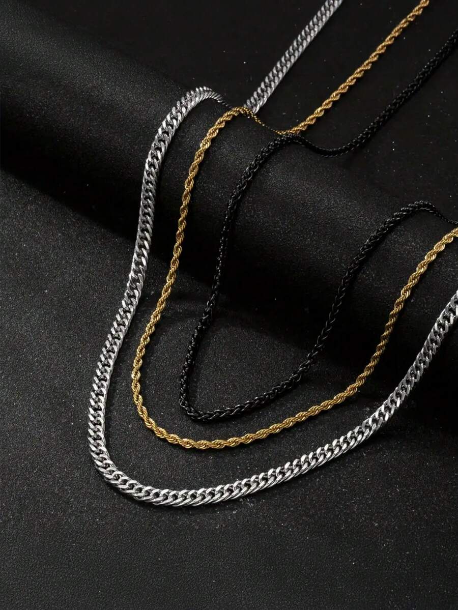 3 件套三色项链套装，时尚混色多层粗款首饰套装，简约套装，适合送礼