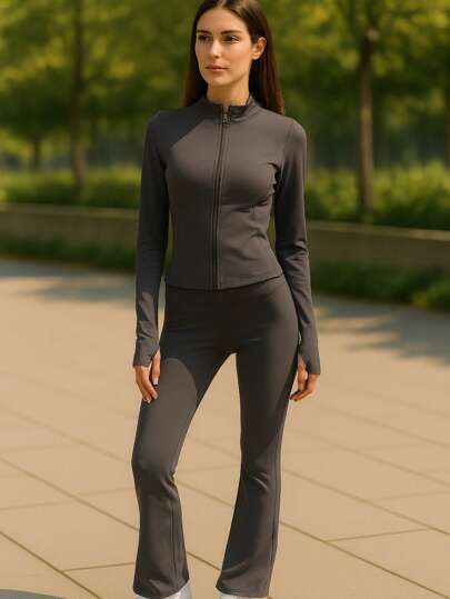 CHERRY KOKO Damen Stretchstrick Langblazer mit hohem Kragen, Langarm, taillenschnitt, gerade geschnitten, ohne Hüftlinie, minimalistisch, für den Alltag im Herbst