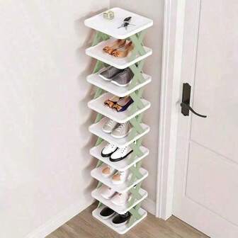 9-Tier Narrow Entrance Plastic Shoe Rack, Space-Saving Freestanding Shoe Organizer For Closet, Hallway