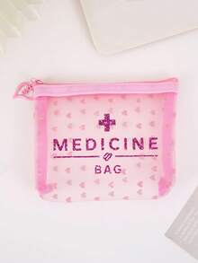 粉色愛心迷你便攜式網格藥袋，印有「Medicine」與十字圖案，可用作急救包、醫療緊急包收納袋、戶外居家藥丸收納袋、旅行收納袋、化妝包、護膚品收納袋、護唇油收納袋，亦適合做為母親節禮物、開學禮物、生日禮物、浴室收納袋、學生宿舍盥洗包，適用於妻子、老師、家人、朋友。(6款可選) - 粉色 - 查看 9