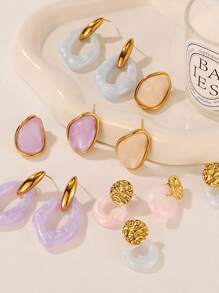 1 par de pendientes de acero inoxidable, pendientes de resina multicolor para el verano, joyería adecuada para que las mujeres usen al salir y en cualquier ocasión