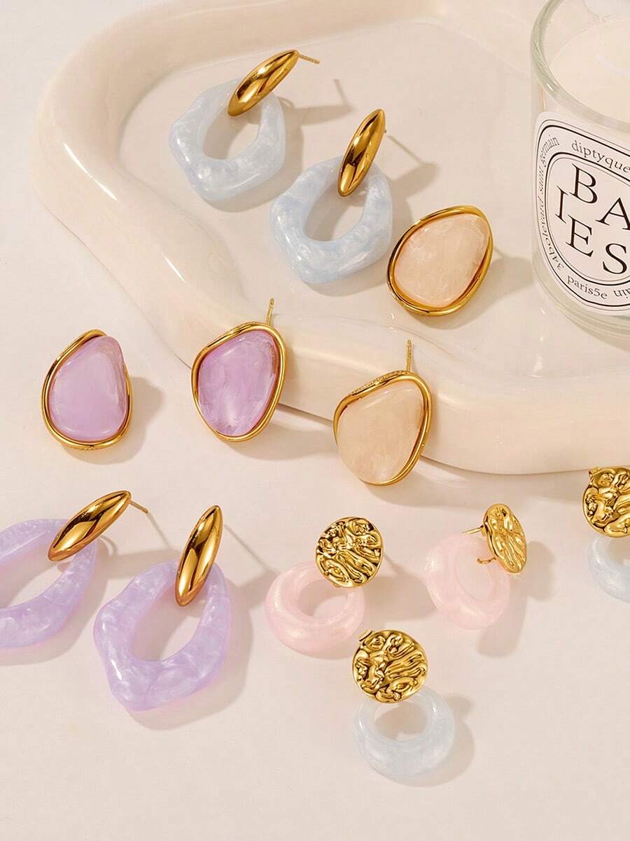 1 par de pendientes de acero inoxidable, pendientes de resina multicolor para el verano, joyería adecuada para que las mujeres usen al salir y en cualquier ocasión