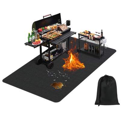 Under Grill Mats For Outdoor Grill With  Drawstring Storage Bag, Double-Sided Fireproof Deck And Patio Protector Mat, Indoor Fireplace/Fire Pit Mat, Oil-Proof Waterproof BBQ Protector Mat