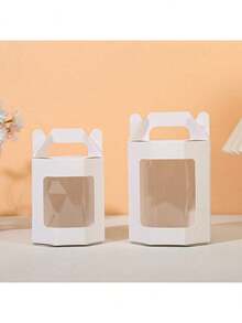 12pcs Gift Boxes, Octagon Shaped Paper Boxes With Handles & Transparent PET Window, Matte White Suitable For Party Gifts, Birthdays, Weddings, Christmas, Holiday Gifts
