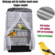1pc Zipper Solid Color Parrot Cage Mesh Net Cover, Anti-Feather Shedding, Anti-Spill, Anti-Dust, Anti-Mosquito, Breathable, Reusable, Universal For Birds, All Season