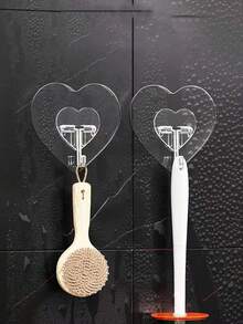 1/5/10/20 件粘性墙钩，免钻壁挂架，自粘式心形挂钩，免钉挂画架，适合家庭使用，室内装饰，多用途实用挂钩适用于浴室、卧室、厨房、玄关、宿舍和其他家居用品，返校用品 - 透明 - 查看 3