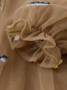 mini bala Girls Embroidered Mesh Party Dress, Sweet Peter Pan Collar - Coffee Red Tone - View 11