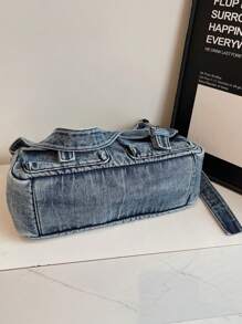 New Casual Chic Soft Jeans Shoulder Bag With Flap Pocket Design, Versatile Commuting Adjustable Shoulder Strap Crossbody Bag, Casual Student Bag, Suitable For Work Commuting, Shopping, Traveling And School.