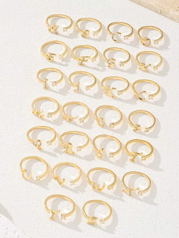 1pc Adjustable Size Letter A-Z Rhinestone Embellished Ring, Fashion Accessory For Women Suitable For Street, Party, Date, Daily Wear/Gift; Unisex Long Tassel Earrings, Suitable For Women, Commute, Date, Party, Holiday, Gift For Girlfriend And Teacher