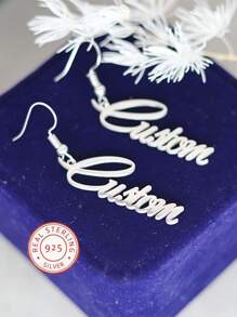 Unique Customizable Handwriting Style Jewelry, 925 Sterling Silver Personalized Name Earrings, Elegant And Fashionable Gifts, Suitable For Women, Everyday Occasions And Gift-Giving Occasions, All Seasons - Silver - View 4