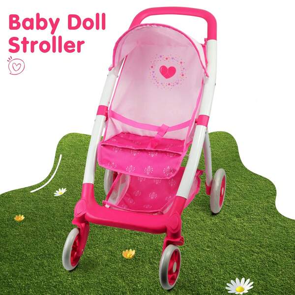 Cochecito de muñeca de bebé ANIVIA para niños pequeños con cesta y ruedas silenciosas, cochecito de muñeca de bebé para muñecas American Girl de 18 pulgadas con multifunción, mejor regalo para bebés, mi primer cochecito de muñeca de juguete