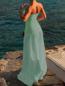 Đầm chữ A cúp ngực khoét eo gợi cảm, thoải mái, thích hợp cho kỳ nghỉ xuân/hè. - Màu xanh Ô liu - Xem 3