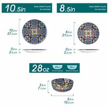 vancasso 12 Pieces Porcelain Dinnerware Set, Multicolour, Dinner Plate, Dessert Plate And Bowl Set For 4 Person, Polychrome, Blue, Ceramic Stamping In Bohemian Style - Multicolor - View 4
