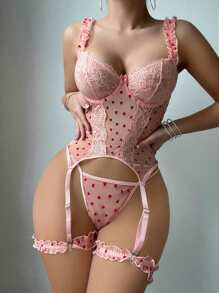 4 件性感女士内衣套装（内裤、丁字裤、2 条吊袜带）（情人节版女友款）狂野风 - 粉色 - 查看 5