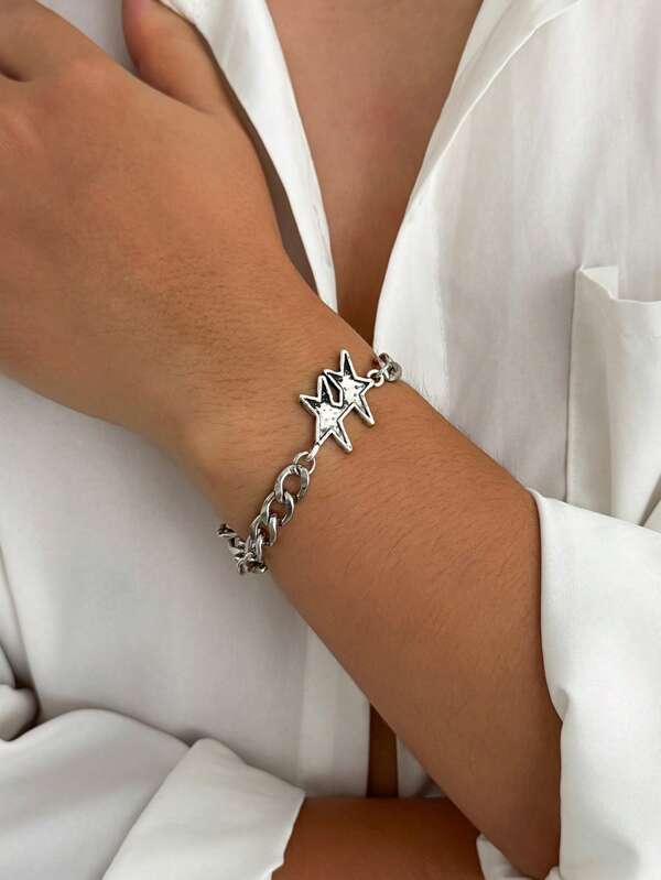 1 pieza Pulsera de cadena con estrella de estilo punk de moda, joyería minimalista para hombre, accesorio casual de uso diario