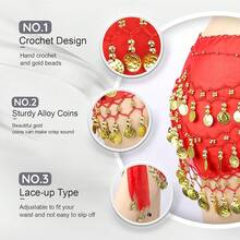 Chiffon Belly Dance Hip Scarf With 128 Coins For Yoga Class - Red - View 7
