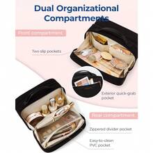 Travel Makeup Bag, Make Up Bag With Multiple Compartments For Organizer, Durable & Compact Cosmetic Organizer For Women For Travel Accessories (Beige) - 黑色 - 查看 3