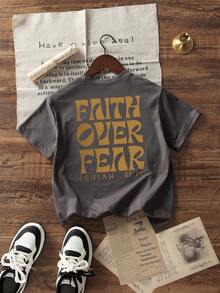 Tween Boy 休闲印花深灰色圆领套头短袖 T 恤，夏季 - 深灰色 - 查看 1