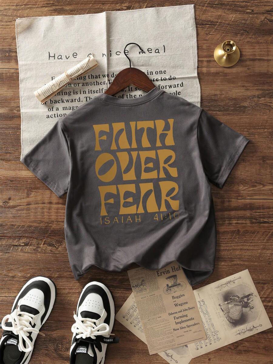 Tween Boy 休闲印花深灰色圆领套头短袖 T 恤,夏季 - 深灰色 - 查看 1