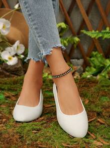 2025 Autumn Women's Ballet Flats Slip On Summer Shoes - White Round Toe Flat Casual Loafers For Women, Lightweight Breathable Comfortable Daily Wear