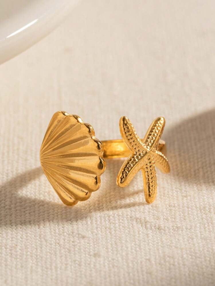 Bague Tortue De Mer Et étoiles De Mer En Argent, Acier Inoxydable 304 - France